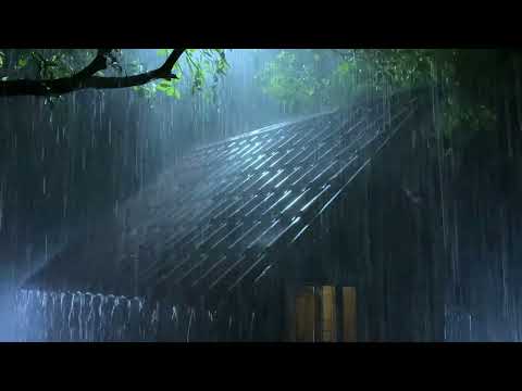 Falling Asleep Instantly with Heavy Rain & Thunderstorm Sounds on Ancient Roof of Farmhouse at Night