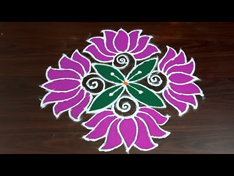 2025 New year rangoli designs/Simple rangoli designs 5 dots/New year muggulu/ lotus kolam designs