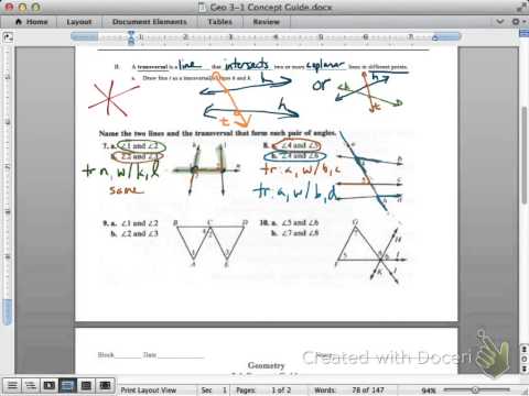 geometry 3-1 concept guide: parallel, skew, transversals, and angle relationships