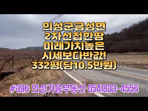 #396 의성가음부동산 시세반값!! 3500만 (당10.5만) 332평 급매 싼물건 자두밭 2차선도로접 길위 확트인 남향 전기수도가능 위치좋은 다용도땅 물류창고 주말농장용 #의성땅