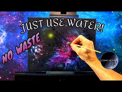 Just water and paint! acrylic Galaxy nebula fluid art pour painting