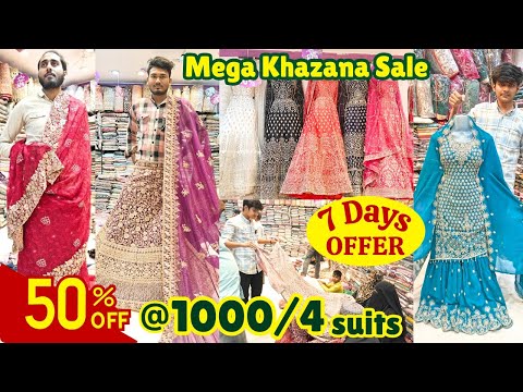 Mega Khazanan Sale ₹ 1000/4 Suits Flat 50% OFF On Entire Bridalwear Lehengas Gharara Work Sarees