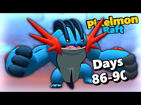 Minecraft Pixelmon Raft - Building a Big Blue Orb? (Days 86-90)