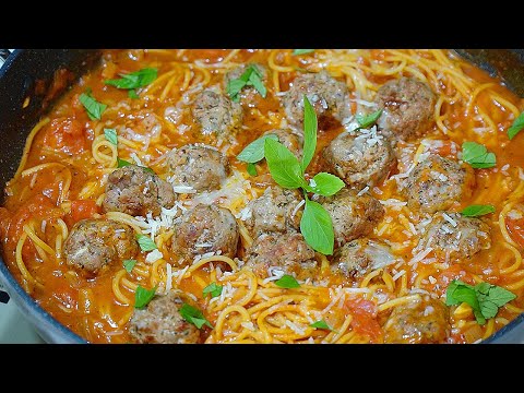 ONE PAN ITALIAN Meatballs with Spaghetti in Marinara Sauce