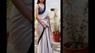 5 beautiful plain saree with printed blouse # shorts# video 👌👌