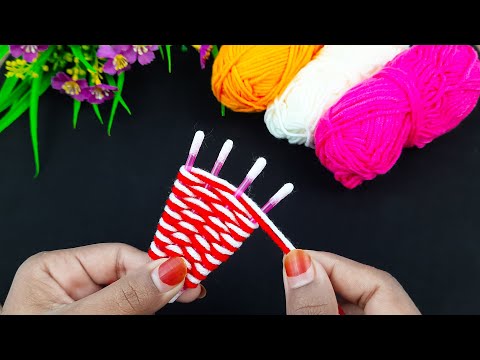 Amazing Trick with Cotton Buds- Easy Woolen Rose Making - Hand Embroidery Woolen Flowers Hack - DIY