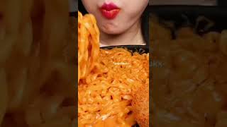 Cheesy Carbo Fire Noodles + Spicy Chicken + Cheese Balls #mukbang #koreanfood #youtubeshorts