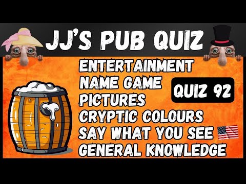 Pub Quiz No92 - 6 Different Rounds - 41 Questions & Answers - 85 Points to Win. trivia/Fun Quiz