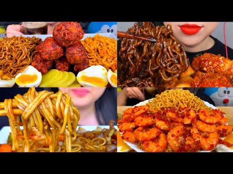 ASMR EATING DIFFERENT TYPES OF FIRE NOODLES 🔥🤤 BEST FOOD EATING MUKBANG VIDEO - 24