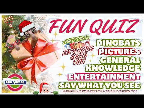 Christmas Fun Pub Quiz No98 - 5 Different Rounds - 40 Questions & Answers - 100 Points. Xmas trivia