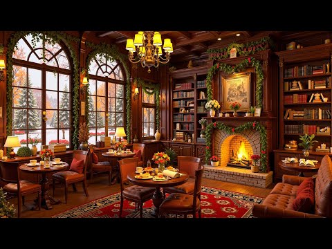 Countdown to Winter Day ☕ Relaxing Jazz in Your Coffee Shop with Snow Falling & Crackling Fireplace