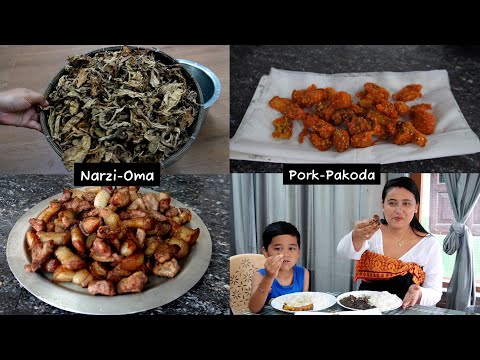 Bodo Dish || Black curry with Dried- Pork || Pork Pakoda with Sesame Seeds || Narzi जों Oma-bedor