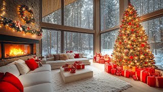 🎄🎅 Christmas Jazz 2025 ❄ Snowfall Ambience with Cozy Fireplace Sound at Warm Living Room to Chillout