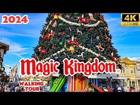 Magic Kingdom Christmas Walkthrough-Holiday Season Decoration Walt Disney World Walking Tour