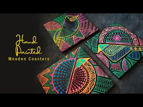 Unique Handcrafted Wooden Coasters - A Touch Of Art For Your Table! | Neon pen art | Tea coaster