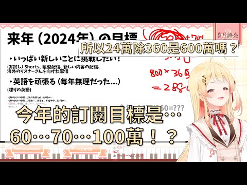 【音乃瀬奏】今年訂閱目標到底要多少？漫天喊價的觀眾與數學能力逐漸死去的奏