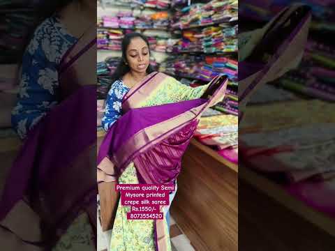 #wholesale Premium quality Semi Mysore printed crepe silk saree Rs.1550/-  8073554520