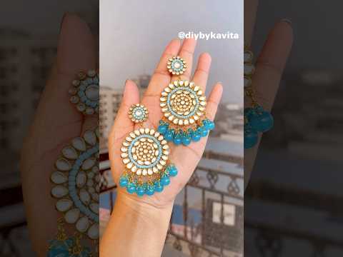 Diy Kundan Stone Earrings🔥🩵#viral #trending #earrings #diycrafts #shorts #shortvideo