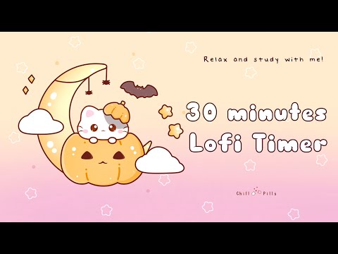 30 minutes -Relax & study with me Lofi | Halloween Kitty #timer #30minutetimer #lofi #relaxing #calm