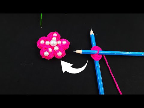 It's so Beautiful !! Super Easy Woolen Flower Making Trick using Pencil - Hand Embroidery Flowers