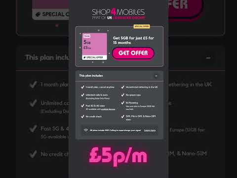 UNLIMITED UK calls & texts plus 5GB of 5G data, no speed caps, no credit check just £5 per month.