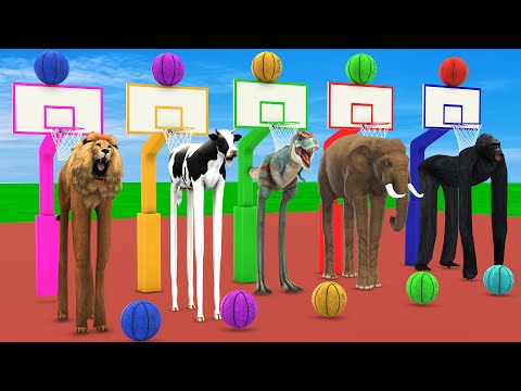 Basket Ball Game Game With Cow Elephant Gorilla Tiger Dinosaur Long Legs Wild Animal Escape Cage Gam