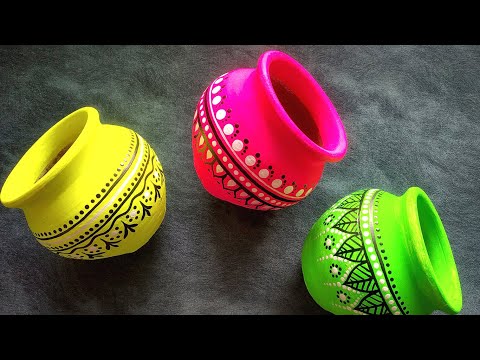 3 Easy pot decoration ideas for beginners | Pot painting ideas | Neon color craft | Doodle Mandala