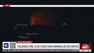 Palisades Fire flames seen from top of San Fernando Valley ridge