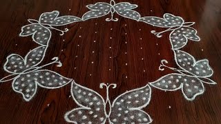 Sankarthi chukkala muggulu beautiful butterfly rangoli (13×7) Dot's..