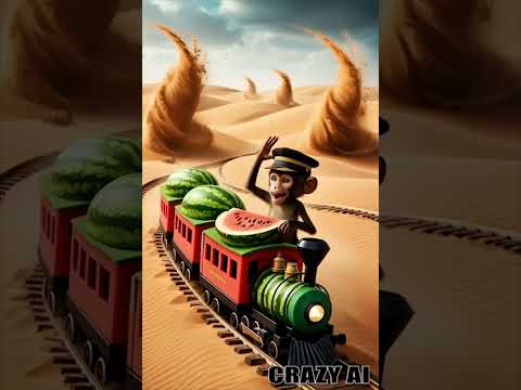 Monkey on a Mission 🚂🍉 | Driving the Watermelon Train! || #shorts #viralvideo  #funny #crazyai