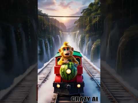 Monkey Drives the Magical Watermelon Train 🚂🍉 | Viral Comedy! | #shorts #viralvideo  #funny #crazyai