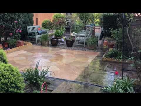 Natural Indian sandstone patio cleaning using the Therma-Tech superheated steam system ￼