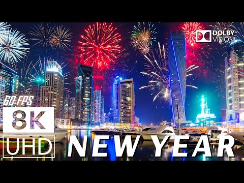 HAPPY NEW YEAR 🎉🎉 FIREWORKS FESTIVAL WELCOME NEW YEAR - 8K ULTRA HD (60 FPS)