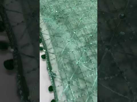 emerald green soft net embroidery work saree..sequin blouse piece .. pom pom lace border #ssbytwisha