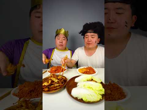 Spicy Cheese Fire Noodles, Kielbasa Sausage, pork belly Funny Mukbang #shorts