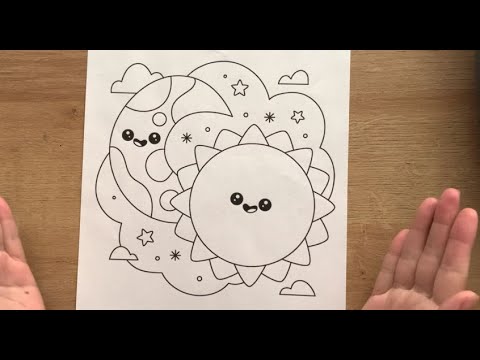 Coloring Page, Color with me, fun colors, sun and moon, stars coloring page