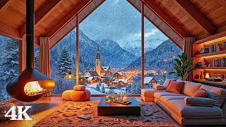 Winter Alpine Chalet Ambience | Dive into Comfort with Cozy Fire & Whispering Snowy Blizzard