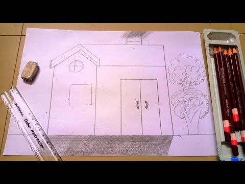 House drawing:: house drawing and sketch ll ghar ki drawing banana shike.