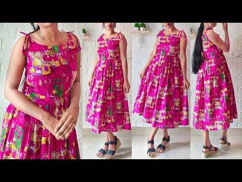 Casual Wear Cotton Kurti/Dress Cutting & Stitching just 10 minutes | Shoulder tie straps dress/kurti