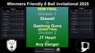 Wimmera Friendly 8 Ball Invitational 2025 - Div 1 Semi Final & Grand Final - Div 2 Grand Final