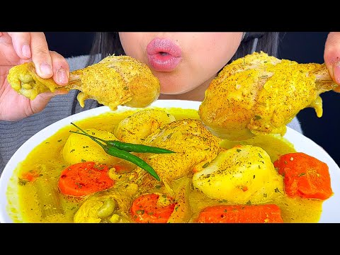 ASMR CHICKEN POTATO CARROTS AND FRENCH BREAD COCONUT MILK CURRY SOUP | MUKBANG | ASMR PHAN