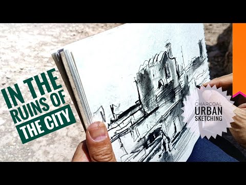 Charcoal drawing in the ruins of the city