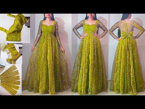 Celebrity style party wear princess gown cutting stitching step by step / Birthday frock stitching