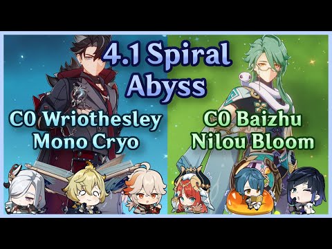 F2P C0 Wriothesley Mono Cryo + C0 Baizhu Nilou Bloom | 4.1 Spiral Abyss | Floor 12 Continuous