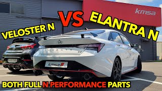 Elantra N vs. Veloster N heads-up comparison back to back – both with full N Performance Parts