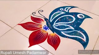 Butterfly rangoli designs/easy butterfly rangoli designs/butterfly with flower rangoli