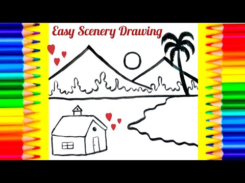 How To Draw An Easy Scenery Drawing For Kids.#scenerydrawing ,#housedrawingforkids ,@lovuart .