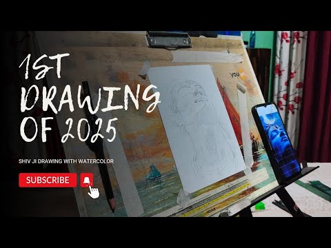 1st Drawing Of 2025 | Shiv Ji Drawing | Watercolor Drawing | Outline Drawing