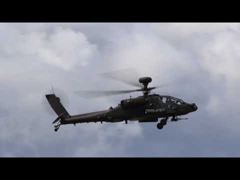 Army Air Corp Boeing AH-64D Apache does a 180