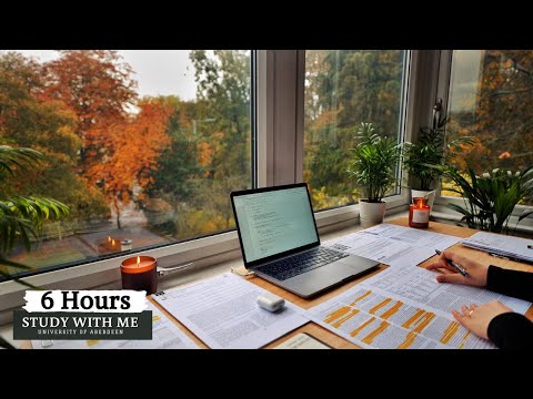 6 HOUR STUDY WITH ME on A RAINY DAY⎢Background noise, 10 min Break, No music, Study with Merve